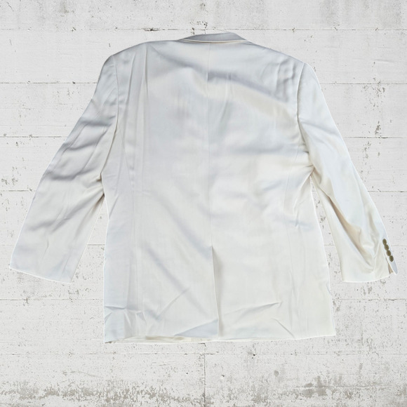 90s Vintage Ivory Single Breasted Double Button Silk Blazer Sports Coat Size 42R - Picture 10 of 10